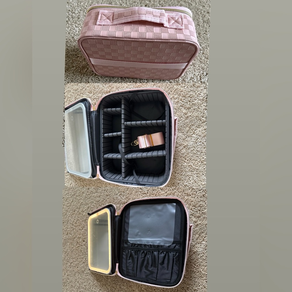Brand New Pink Checkered Cosmetic Bag LED lights